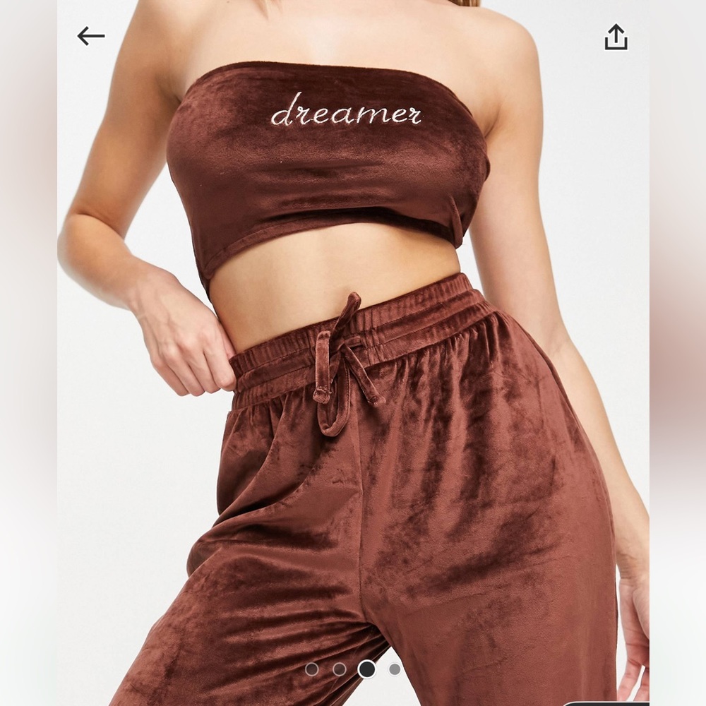 NWT ASOS Threadbare orchid velour bandeau lounge set in brown (price is firm) - Picture 11 of 13